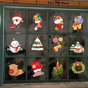 Christmas static window decals set with Santa, reindeer, and festive snowflake decorations