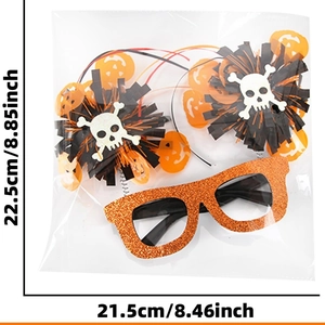 Halloween party set with orange glitter glasses and skull headband with black tinsel fringe