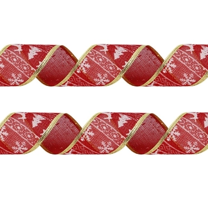 2-meter red Christmas burlap ribbons with white snowflakes and reindeer patterns
