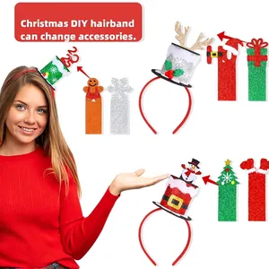 DIY Christmas headband set with glittery interchangeable holiday charms and mini hat topper