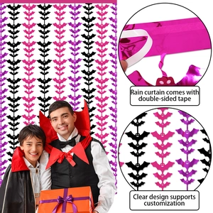 Halloween bat fringe curtain backdrop in pink purple and black metallic foil for party decor