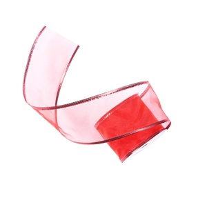 Red translucent organza ribbon with reinforced edges for Christmas gift wrapping and bows