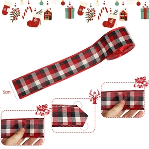 2M Christmas buffalo plaid ribbon 5cm wide in red black and white for gift wrapping