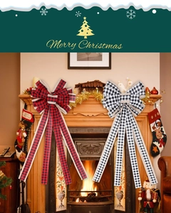 Rustic burlap Christmas bows with red and black buffalo plaid for tree decoration