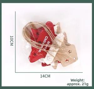 Detail of wooden Christmas ornaments featuring star and sock shapes with faux fur and twine