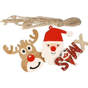 Christmas wooden hanging ornaments set including Santa, reindeer and XMAS letters with twine