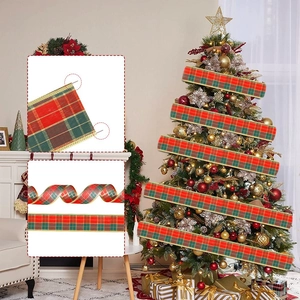 Ruban à Carreaux de Noël Avec Bord Métallique Doré Rouge Vert Écossais Ruban Décoratif pour Sapin de Noël DIY Décoration de Cadeau