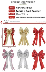 Detail showing various dual-tone glitter fabric Christmas bows in six festive colors