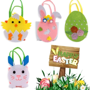 Handmade felt Easter gift bags with chick, bunny and egg designs for party treats