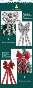 Linen Christmas bows in red black and white black plaid patterns for tree decoration