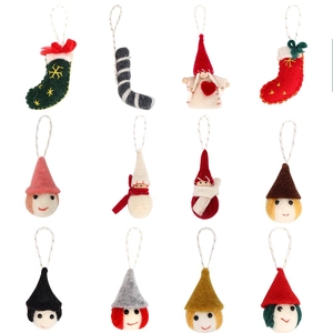 Detailed set of 12 felt Christmas ornaments including gnomes and decorative stockings