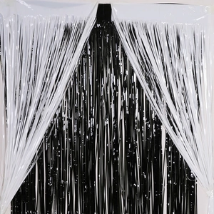 Halloween party black and white foil fringe curtain backdrop for scary party decorations