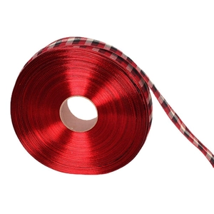 2M Christmas ribbon with shiny red center and classic red black white plaid edges decoration