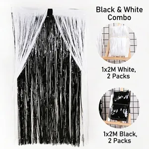 Halloween fringe curtain set with black and white tinsel background for party decoration