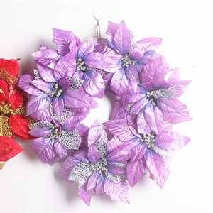 Ghirlanda Natalizia Artificiale con Stelle di Natale da 45CM Rossa Viola Fiori Svuotati per Decorazione da Appendere alla Porta e al Muro