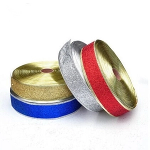 Christmas tree glitter ribbons in gold blue silver red for gift wrapping and DIY decor