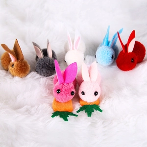 Easter plush bunny hair clips set with colorful pom-pom rabbits and carrot decor