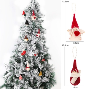 Felt Christmas elf figurines with red hats for tree decoration, set of two ornaments