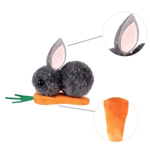 Easter plush bunny on carrot hair clip with soft grey fur and green felt leaf details