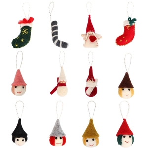 Set of 12 festive felt Christmas ornaments with dolls and snowman for holiday tree decoration