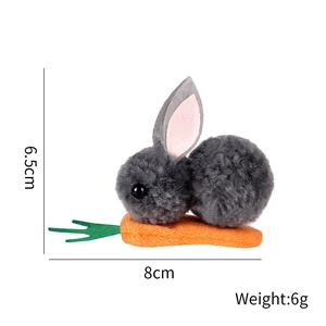 Handmade plush Easter bunny hair clip with carrot decor, 6.5cm height and 8cm length