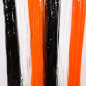 Halloween fringe curtains in black orange and white tinsel foil for party backdrop decor