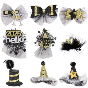 New Year Party Fascinator Hair Clip Mesh Sequin Mini Top Hat Happy New Year Star Feather Decor Hairpin For 2026 Celebration Women