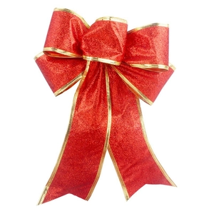 Grande fiocco natalizio rosso glitterato da 25cm con bordo dorato per decoro