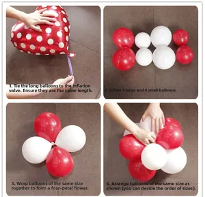 Step-by-step assembly guide for red heart foil and latex balloons party decoration