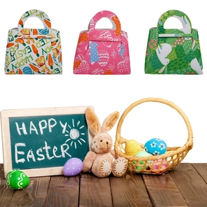 Easter felt gift bags with bunny and egg prints for party candy and festive treats