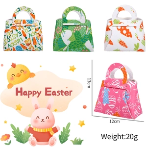 Set of colorful Easter felt gift bags with bunny and carrot designs for party candy
