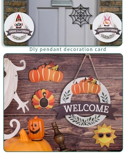 Detail of DIY welcome wooden door sign with 7 interchangeable holiday theme icons