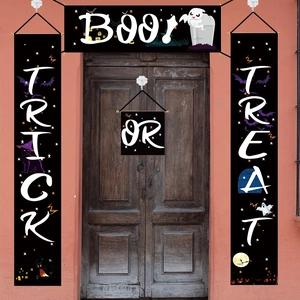 Detail view of Boo Trick or Treat Halloween door banner set with ghost and pumpkin motifs