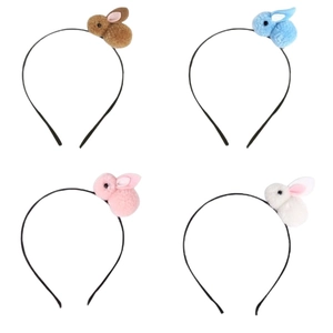 Plush bunny ear headbands set in brown, blue, pink, and white for Easter party decor