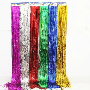 Set of 1m colorful metallic tinsel foil fringe curtains for party backdrop decoration