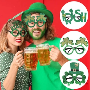 St. Patrick's Day party glasses with green clover and Irish hat designs for festive fun