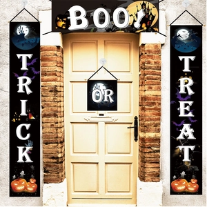 Halloween front door banner set with pumpkins, ghosts and Trick or Treat typography