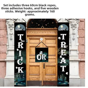Three-piece Halloween porch banners with ghosts, bats, and hanging accessories set