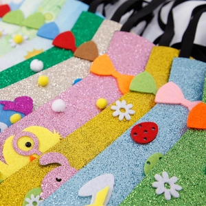 Easter themed glitter neckties for kids with cartoon chick and bunny felt decorations