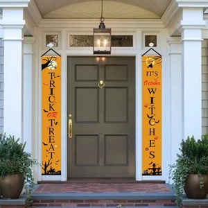 Halloween Banner Couplets Trick Or Treat Spooky Boo Non-Woven Fabric Door Hanging Flag For Outdoor Party Porch Decoration