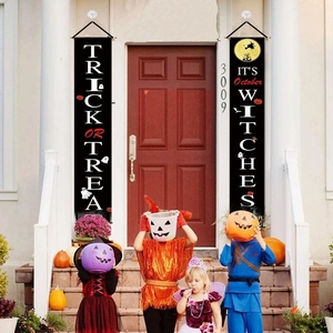 Halloween Trick or Treat porch banners with pumpkin and witch designs for outdoor decoration
