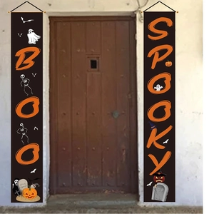 Halloween decorative vertical banner set with pumpkin ghost and spooky letters for door decor