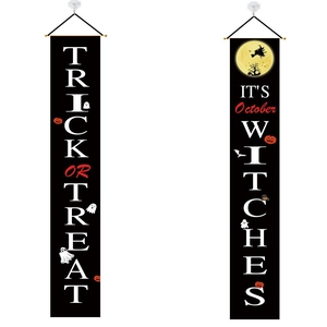 Set of two Halloween porch banners featuring trick or treat pumpkin and witch designs