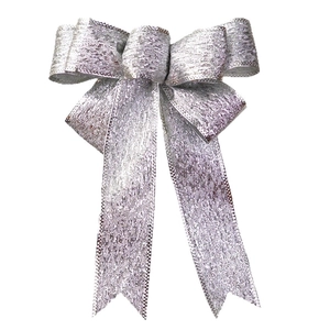 Sparkly silver Christmas ribbon bow with fine glitter and swallowtail for festive decor