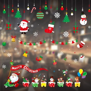 Christmas window stickers featuring Santa on a motorcycle with festive animal train