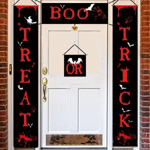 Three-piece Halloween banner set for porch with blood drip text and witch silhouettes