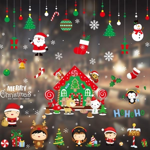 Christmas Santa Claus and reindeer window cling sticker set for holiday glass decoration