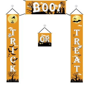 Halloween Trick or Treat door banners and hanging flags set with spooky silhouettes