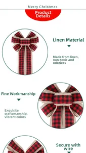 Detail of red and black buffalo plaid Christmas bow made of durable burlap material