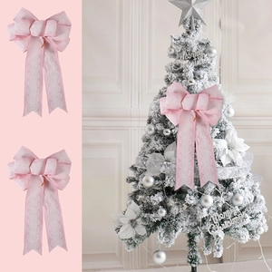Pink lace edge bow ornament for Christmas tree decoration and festive gift wrapping
